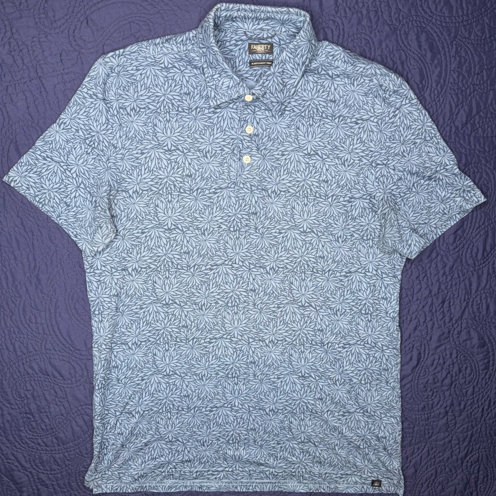 Faherty Light Blue Leaf-Print Polo